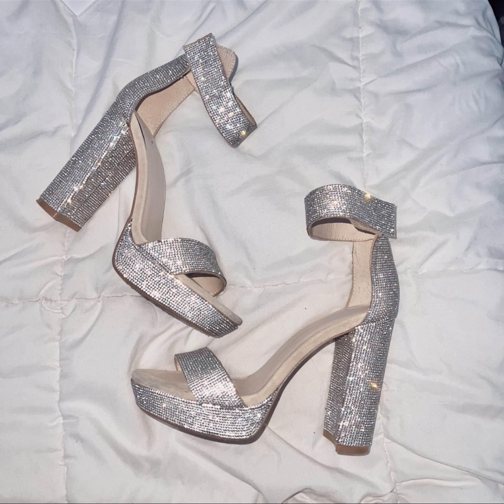 wishbone rhinestone blinged platform block heel